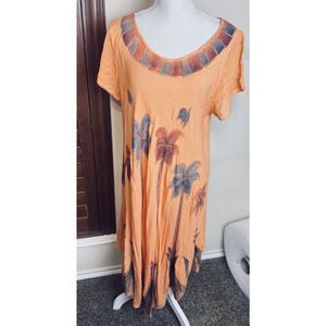 Advance Apparel Dress Free sz Orange Beachy flowy resortwear 100% cotton gauzy